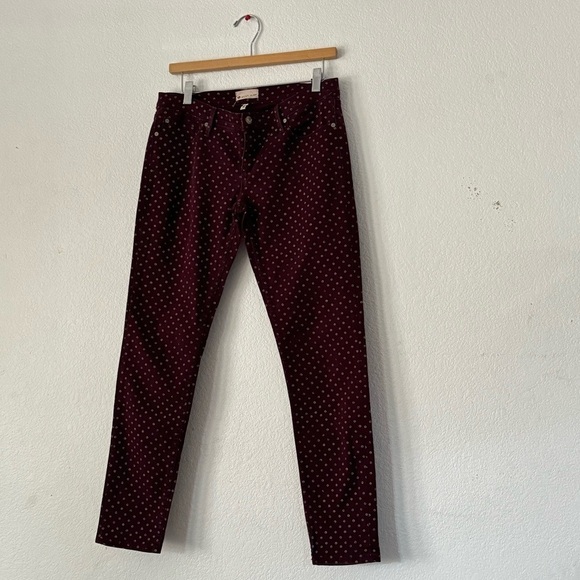 Roxy Low Rise Skinny Jeans Maroon Polka Dot Print - Picture 9 of 9